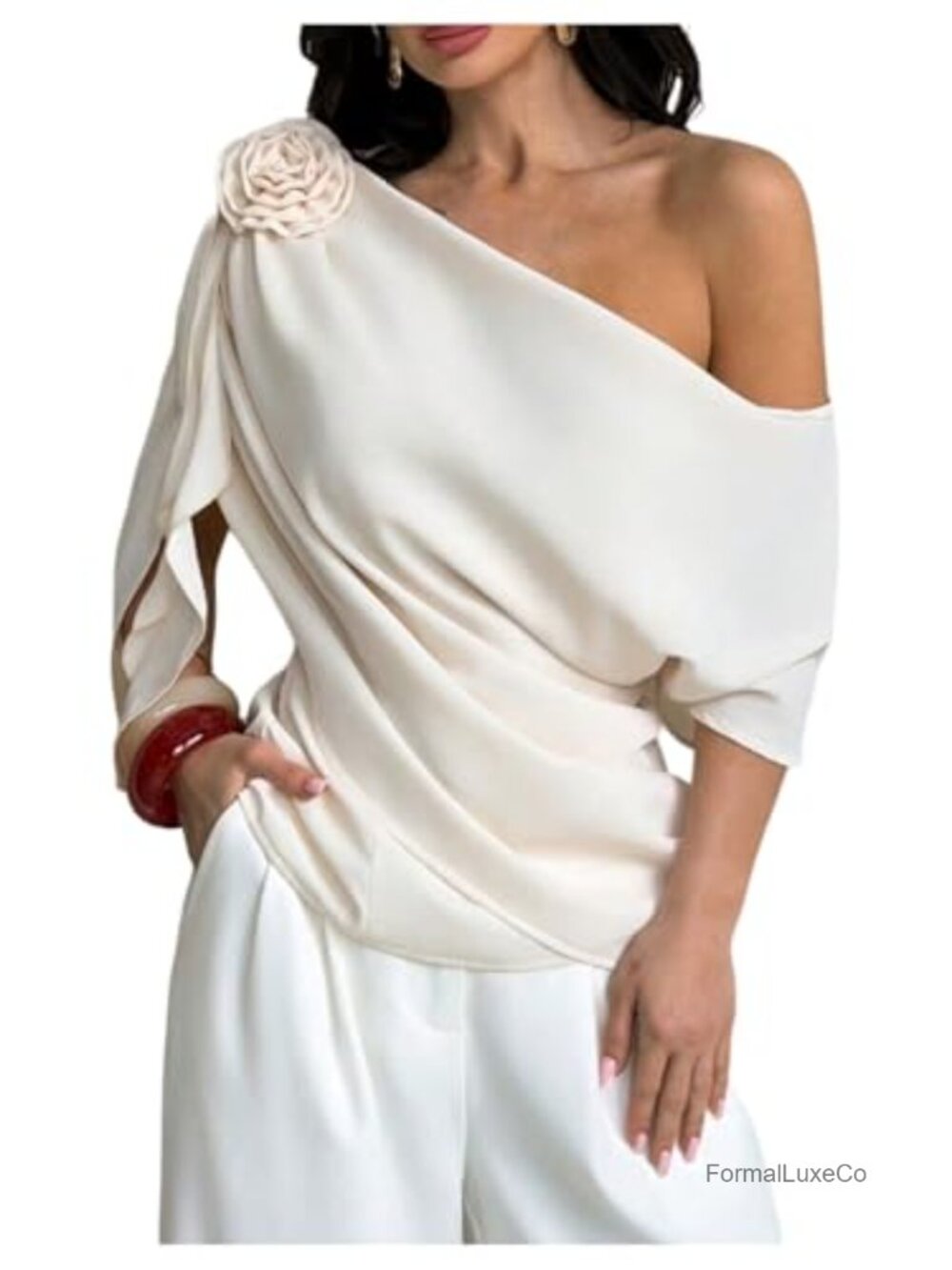 3D Floral Off Shoulder Dolman Sleeve Blouse
